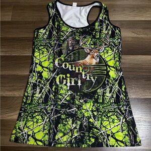 DENATER Country Girl Deer Graphic Camouflage Racerback Sleeveless Tank Top S